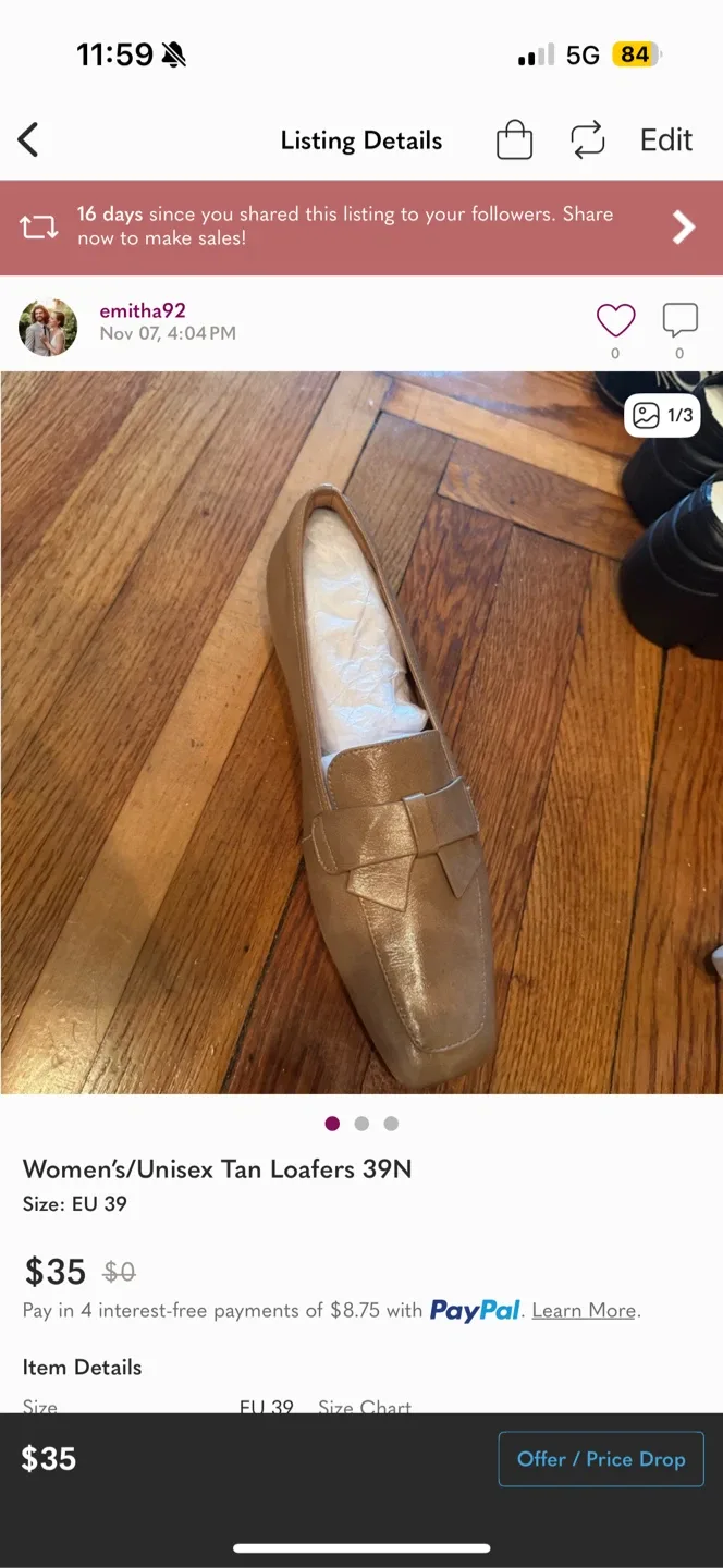 Women's Tan Loafers Size 9