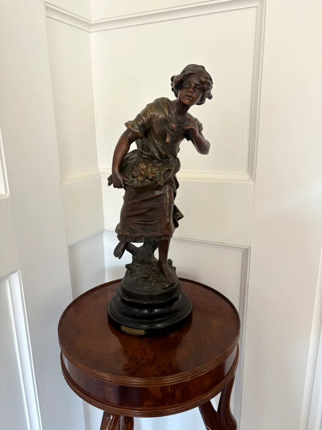 Vintage Bronze Statue - Girl with Fruit Basket image indicator(2)