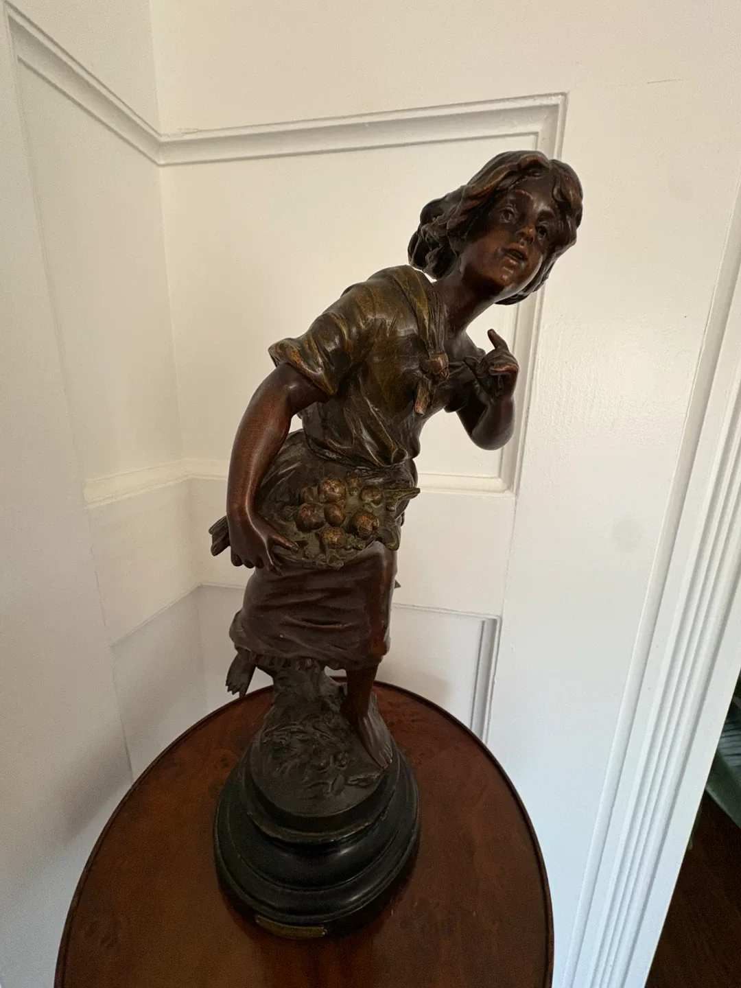 Vintage Bronze Statue - Girl with Fruit Basket image indicator(3)