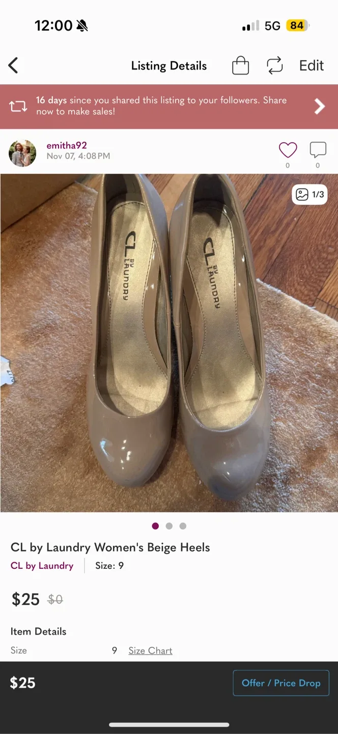 CL by Laundry Women's Beige Heels - Size 9