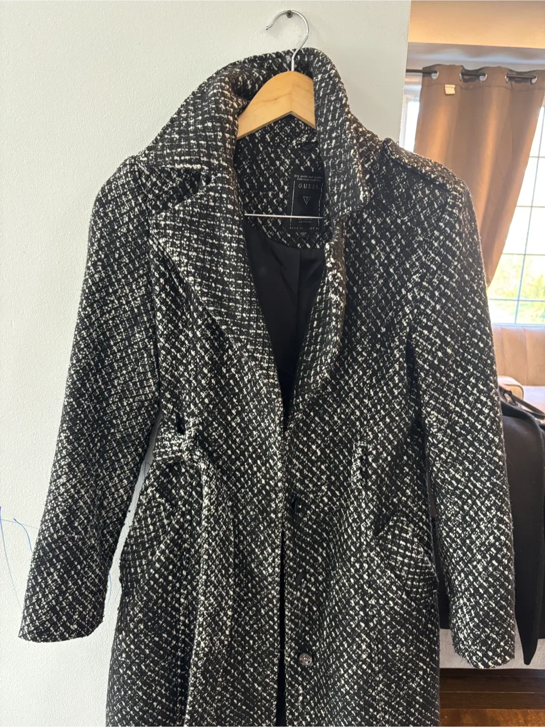 Guess Black & White Patterned Coat