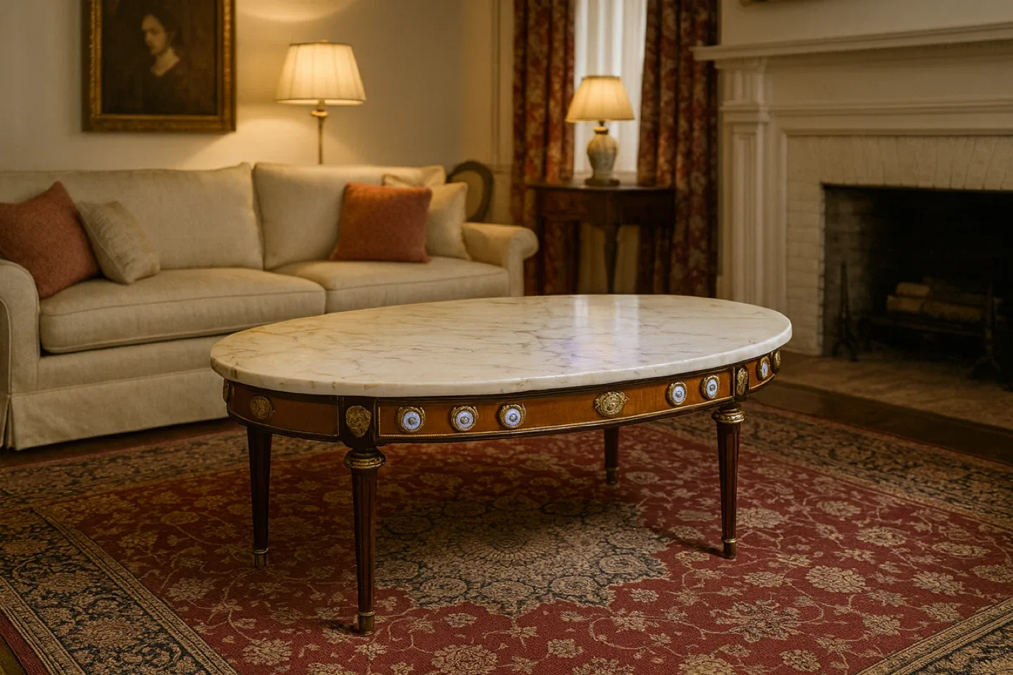 Vintage Oval Marble Top Coffee Table