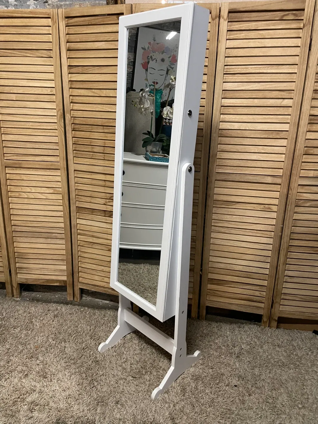 White Mirrored Jewelry Armoire - Full Length Mirror