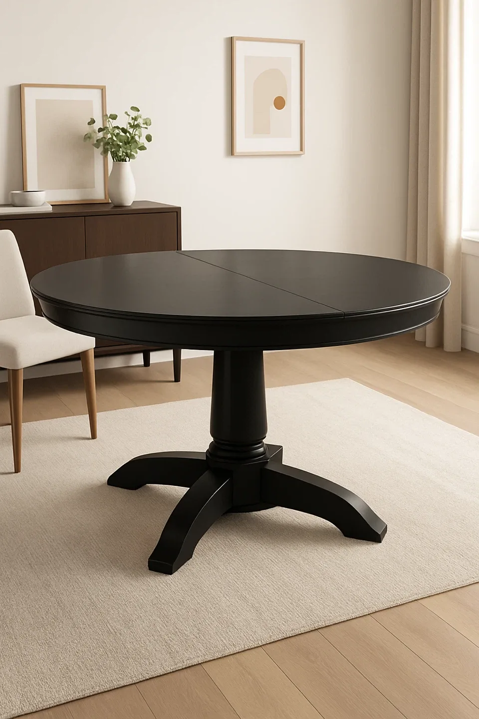 Round Black Extendable Dining Table