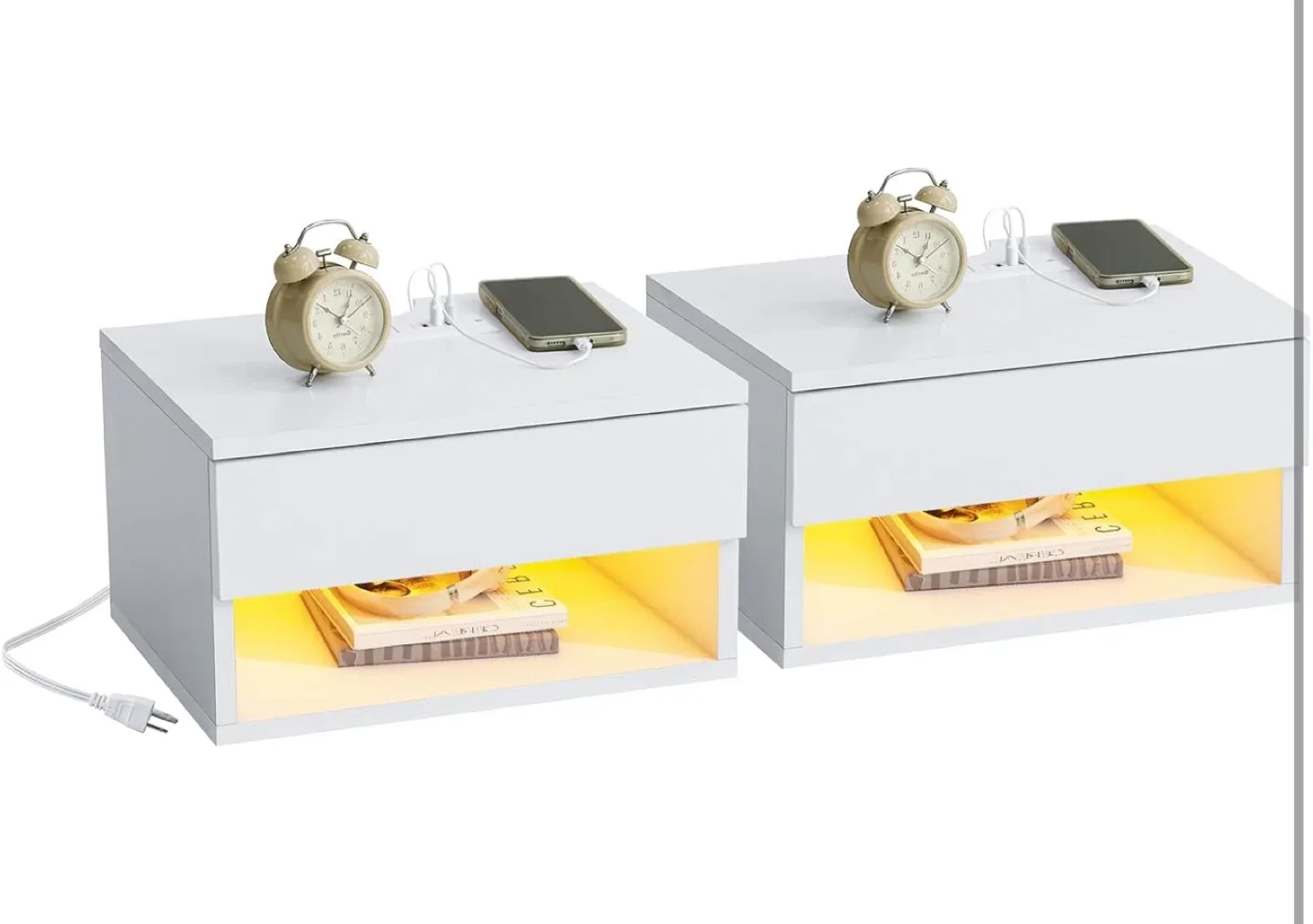 White Nightstand with LED Lighting