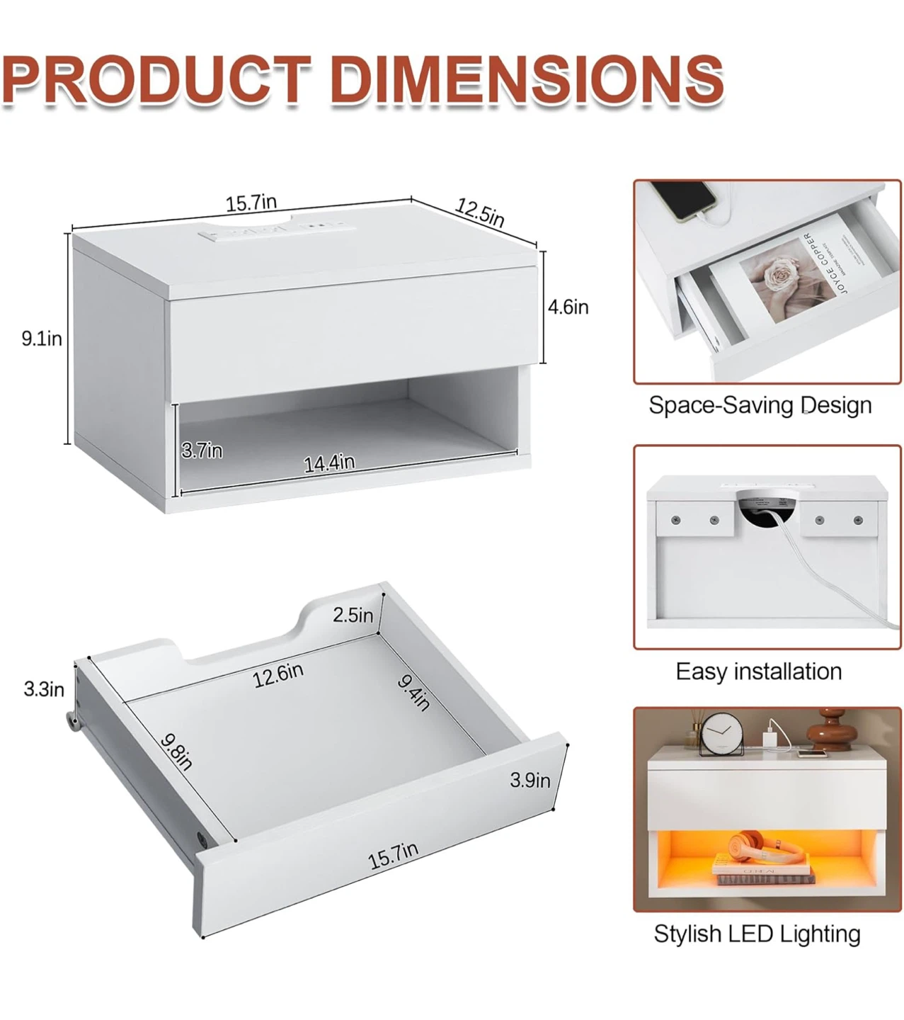 White Nightstand with LED Lighting - photo 2