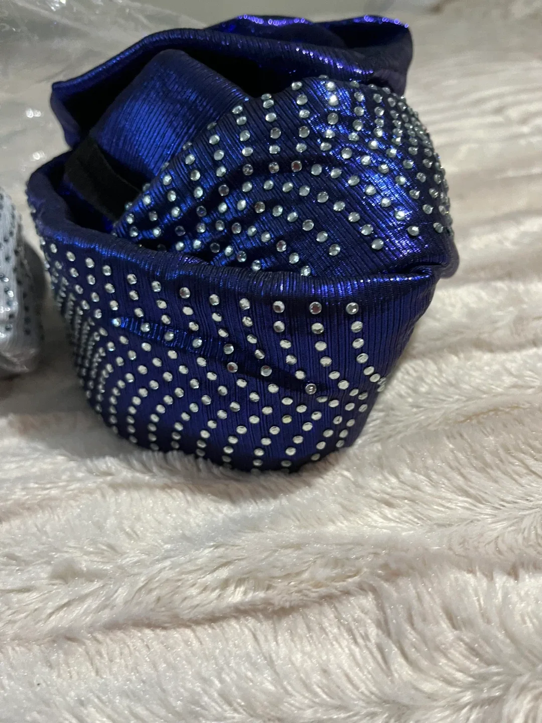 Stylish Rhinestone Turban - Silver & Navy image indicator(6)