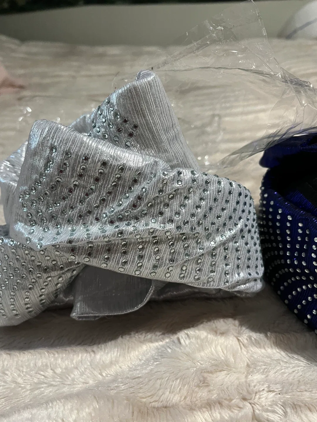 Stylish Rhinestone Turban - Silver & Navy image indicator(4)