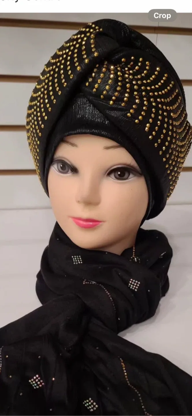 Stylish Rhinestone Turban - Silver & Navy