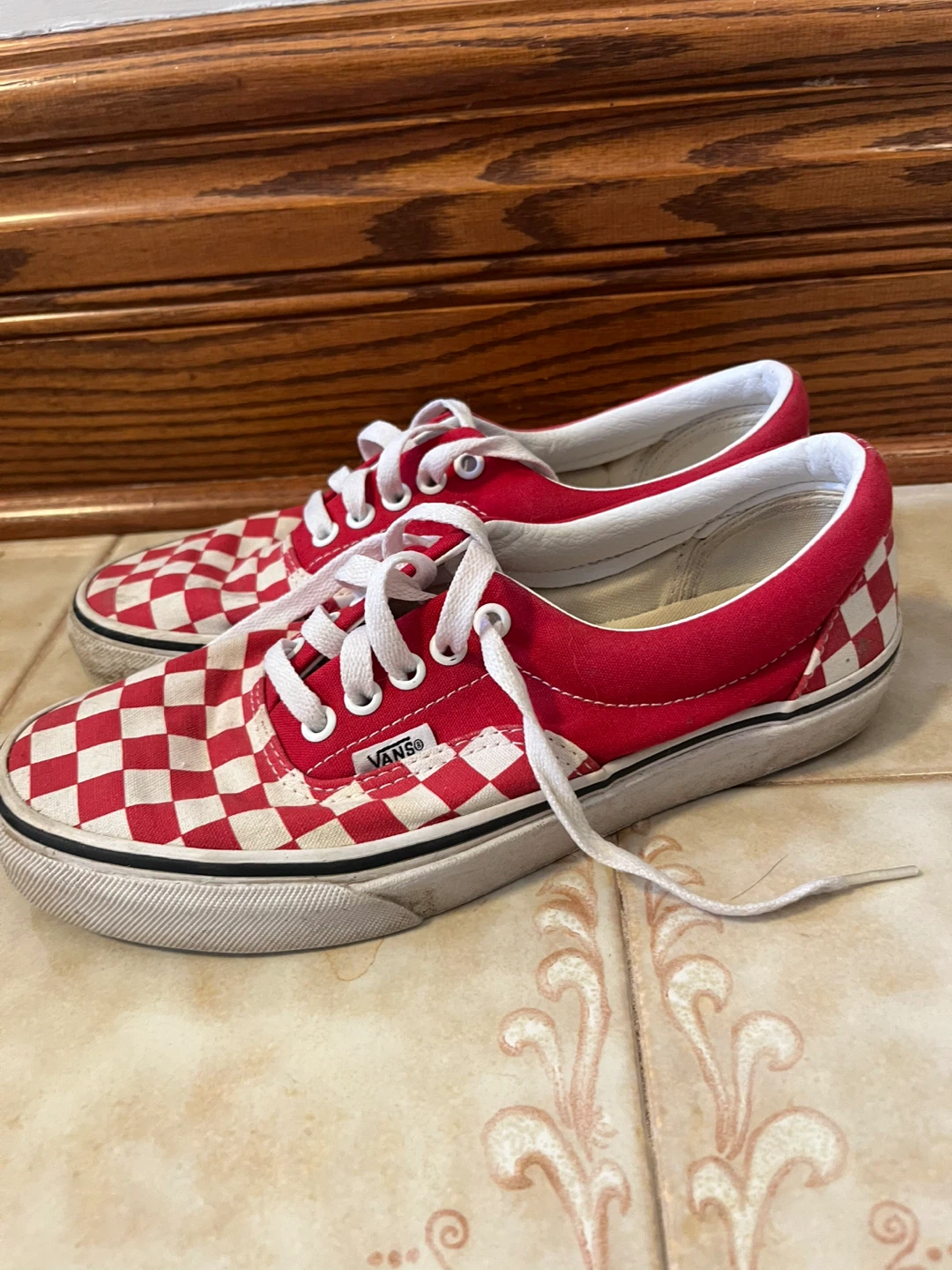 Vans Era Red/White Checkerboard Shoes, Size 8.5