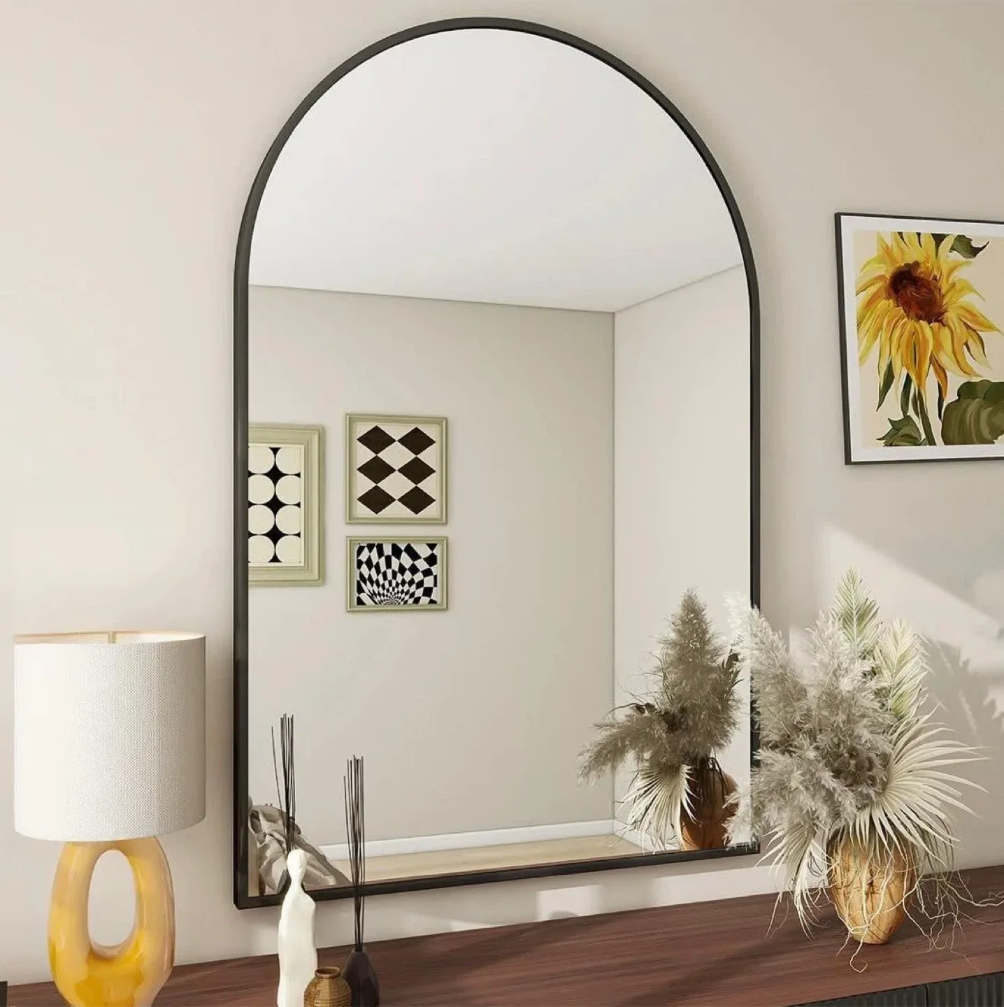 Arched Wall Mirror, Black Frame