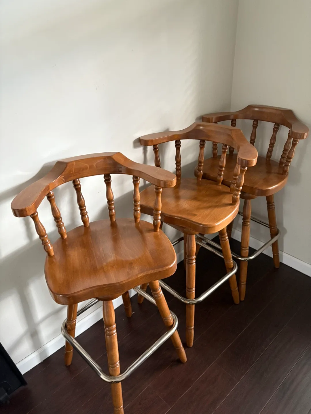 Set of 3 Wooden Swivel Bar Stools image indicator(2)