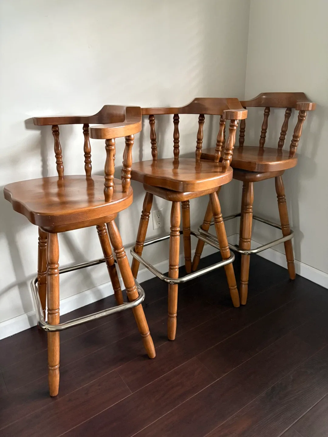 Set of 3 Wooden Swivel Bar Stools