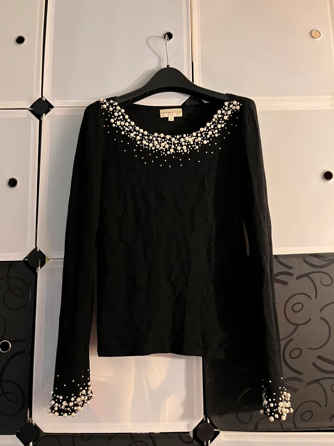 Laura Petites Black Pearl Embellished Sweater, Size S