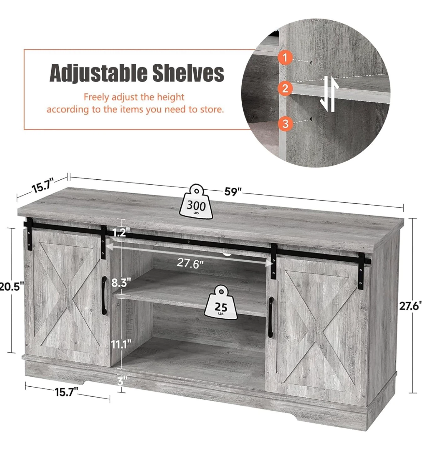 Rustic Gray Sliding Barn Door TV Stand, 65 inch - photo 2