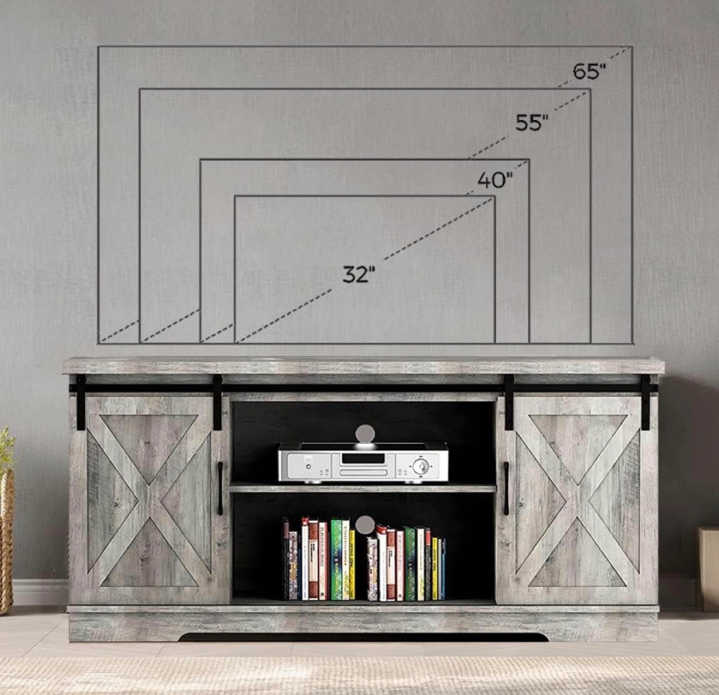 Rustic Gray Sliding Barn Door TV Stand, 65 inch - photo 3