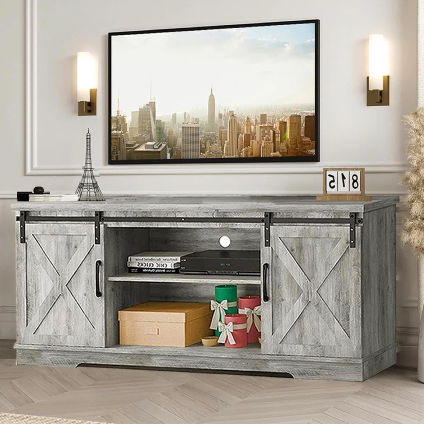 Rustic Gray Sliding Barn Door TV Stand, 65 inch - photo 5
