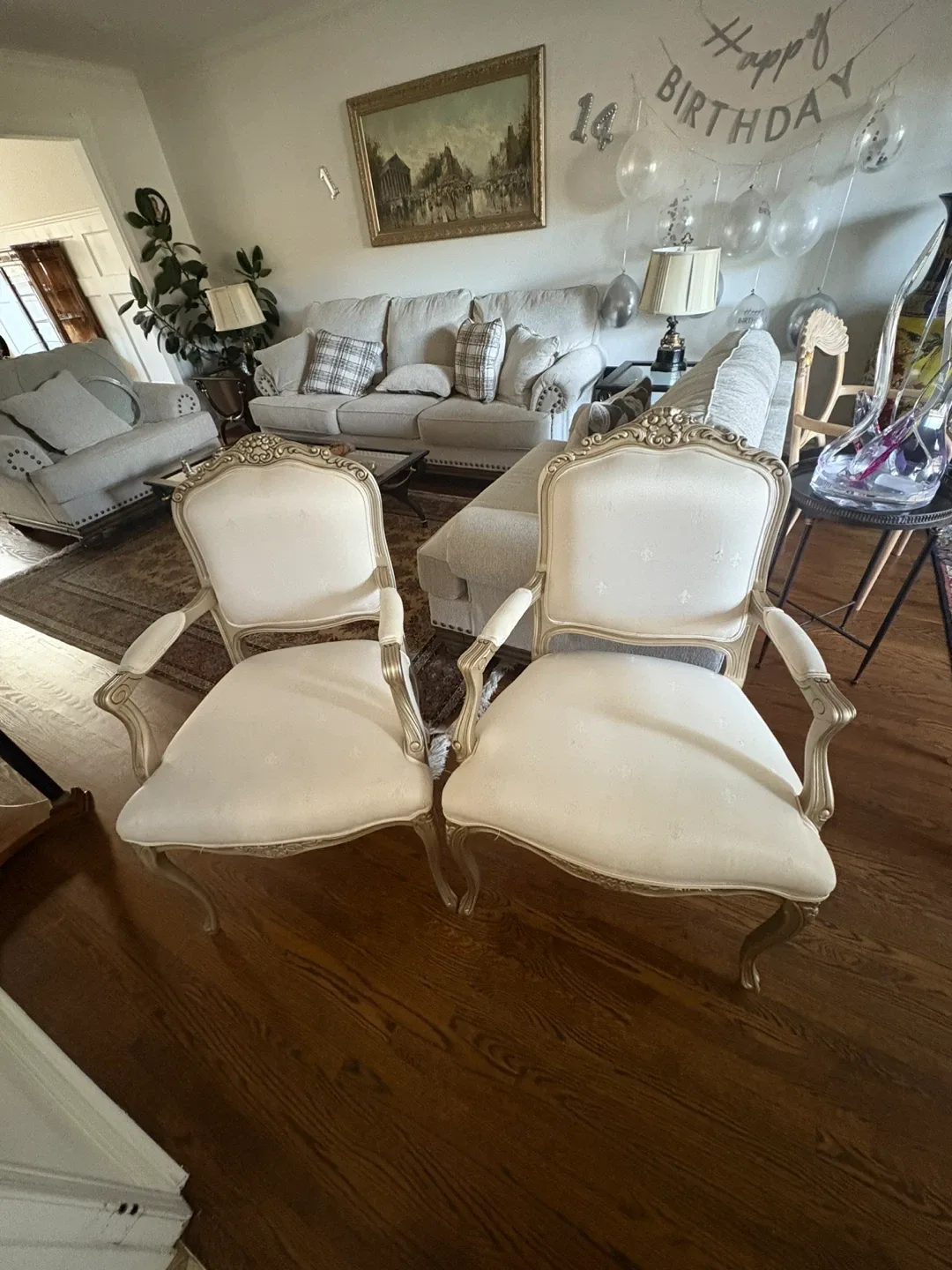 Antique Style White & Gold Accent Chair - Set of 2