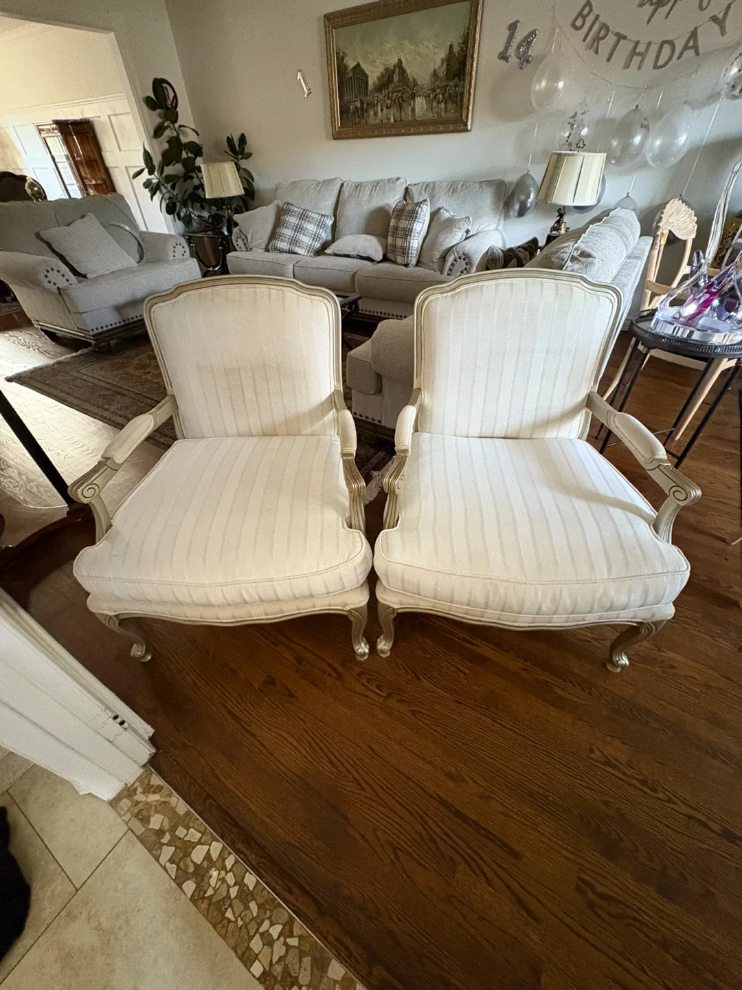 Pair of Vintage Armchairs - Cream & Gold