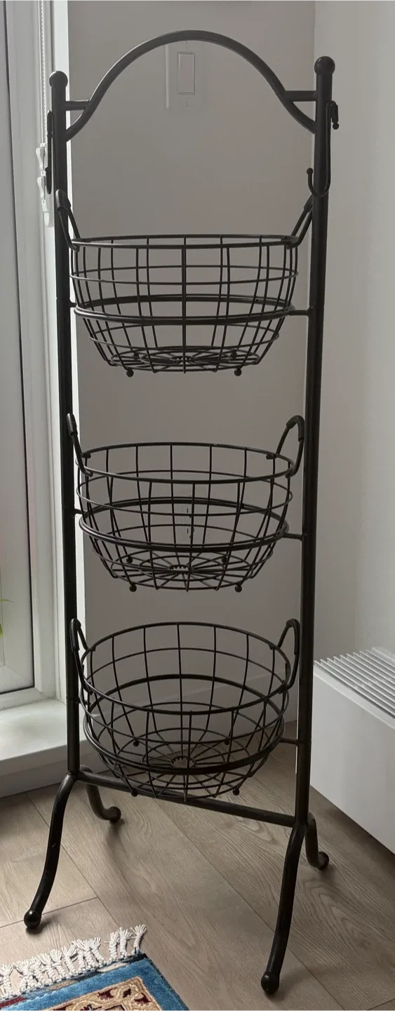 3-Tier Wire Basket Stand - Black