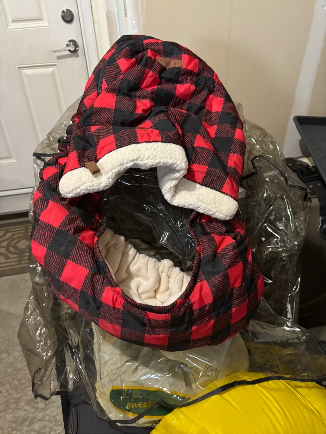 JJ Cole winter stroller car seat  Cover - Red/Black Plaid
