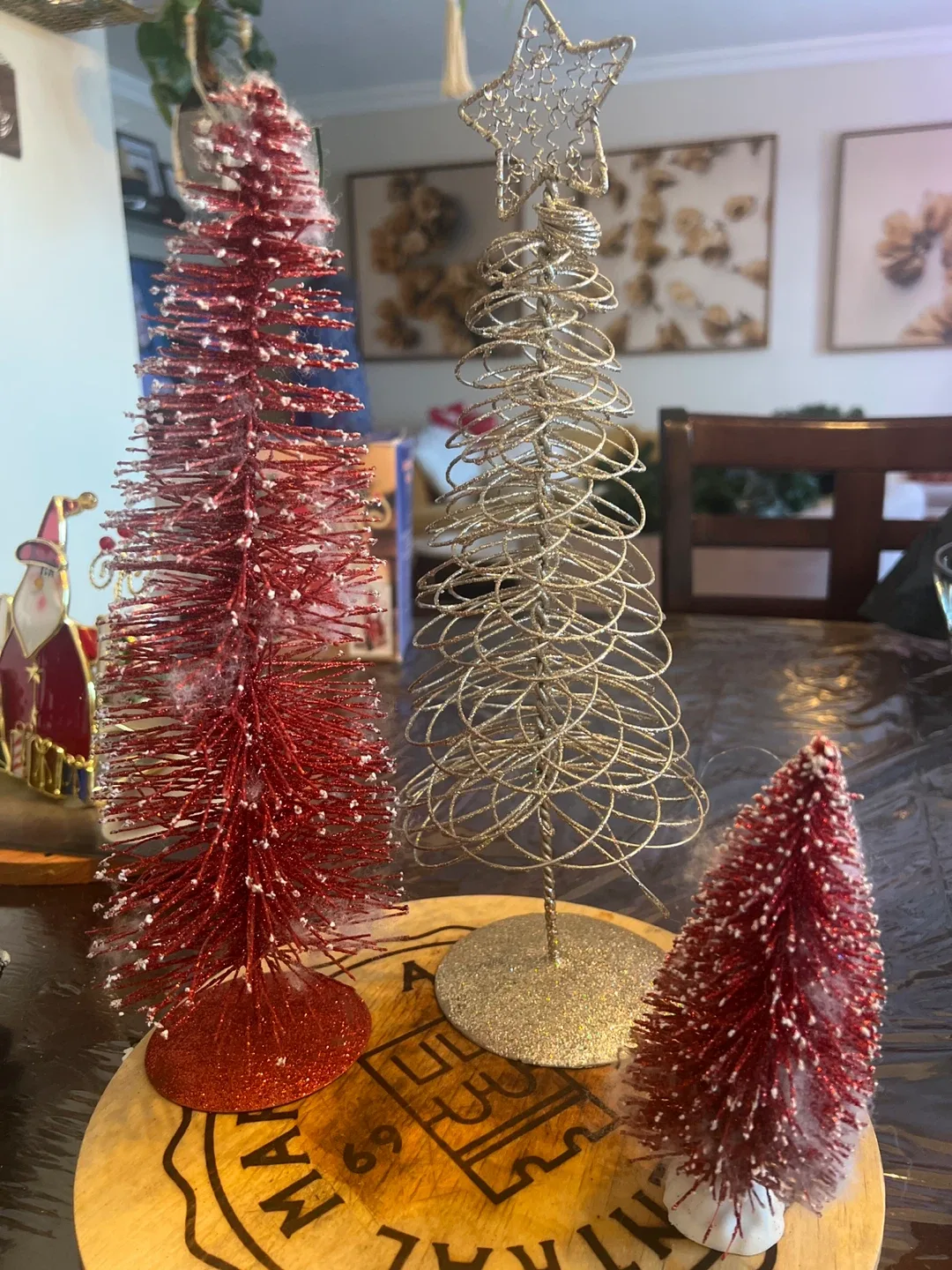 3 Christmas Tabletop Trees - Red & Silver