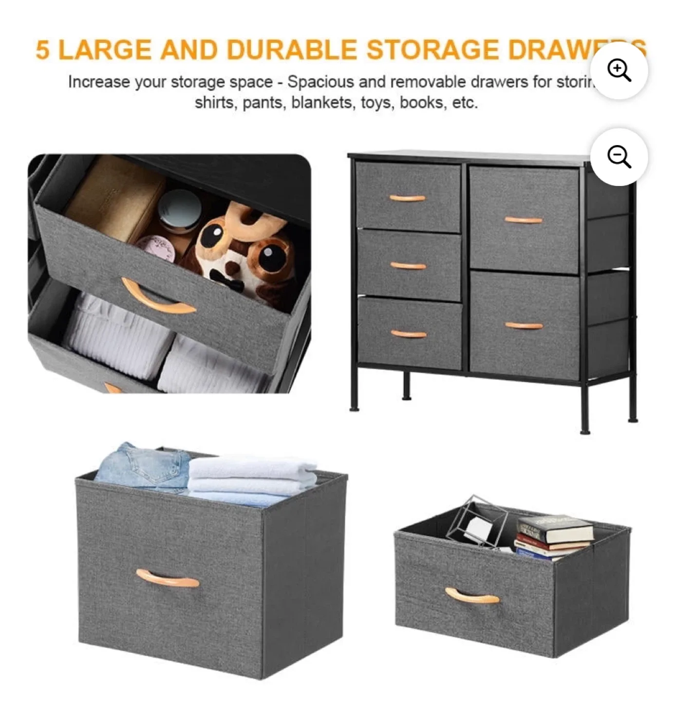 Modern 5-Drawer Fabric Dresser – Great for Everyday Storage! image indicator(4)