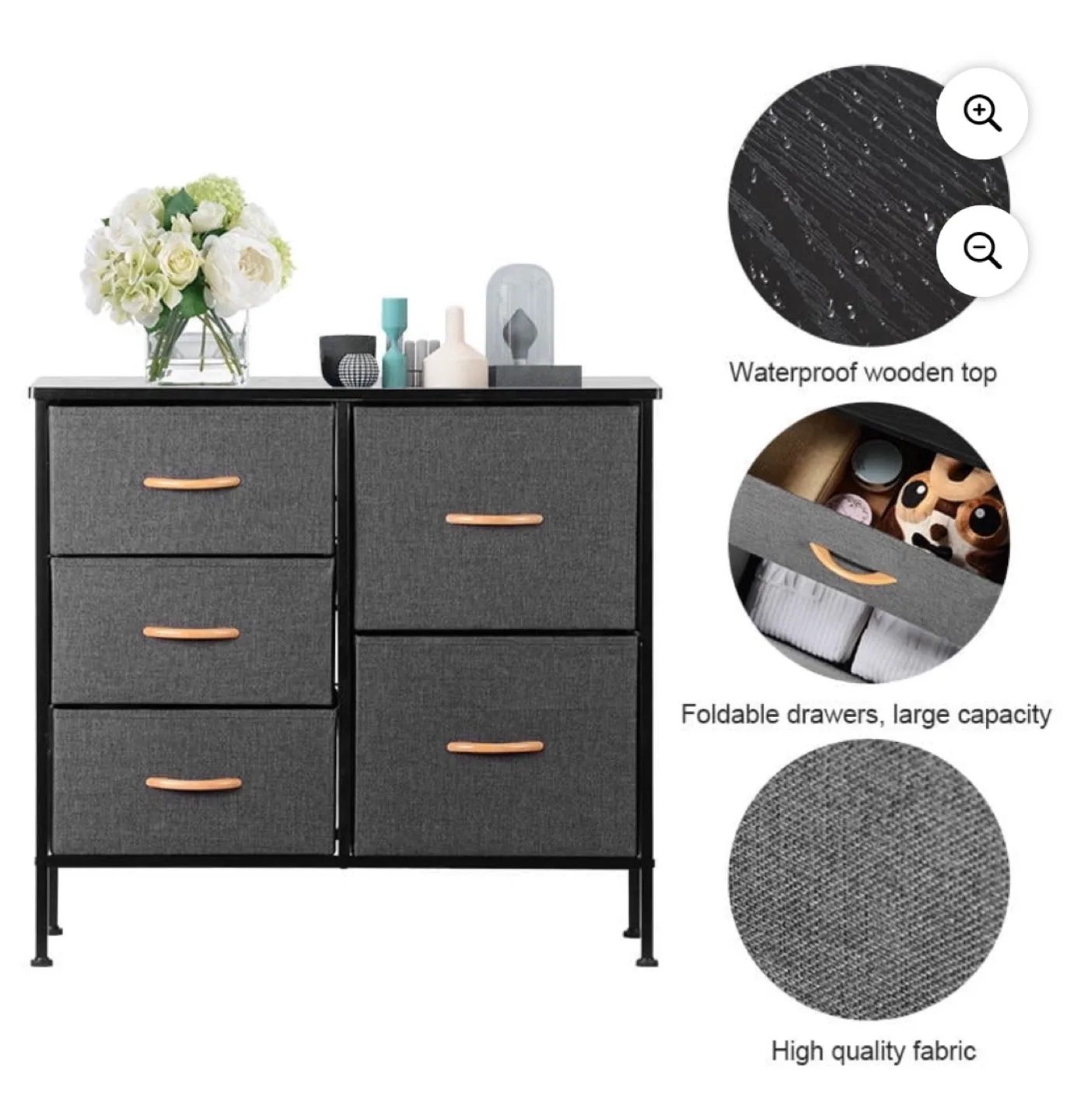 Modern 5-Drawer Fabric Dresser – Great for Everyday Storage! image indicator(5)