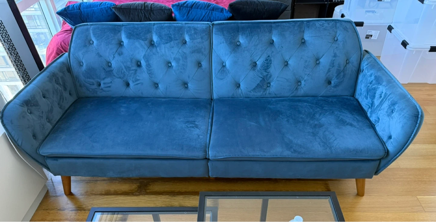 Blue Velvet Sofa (can turn into futon)