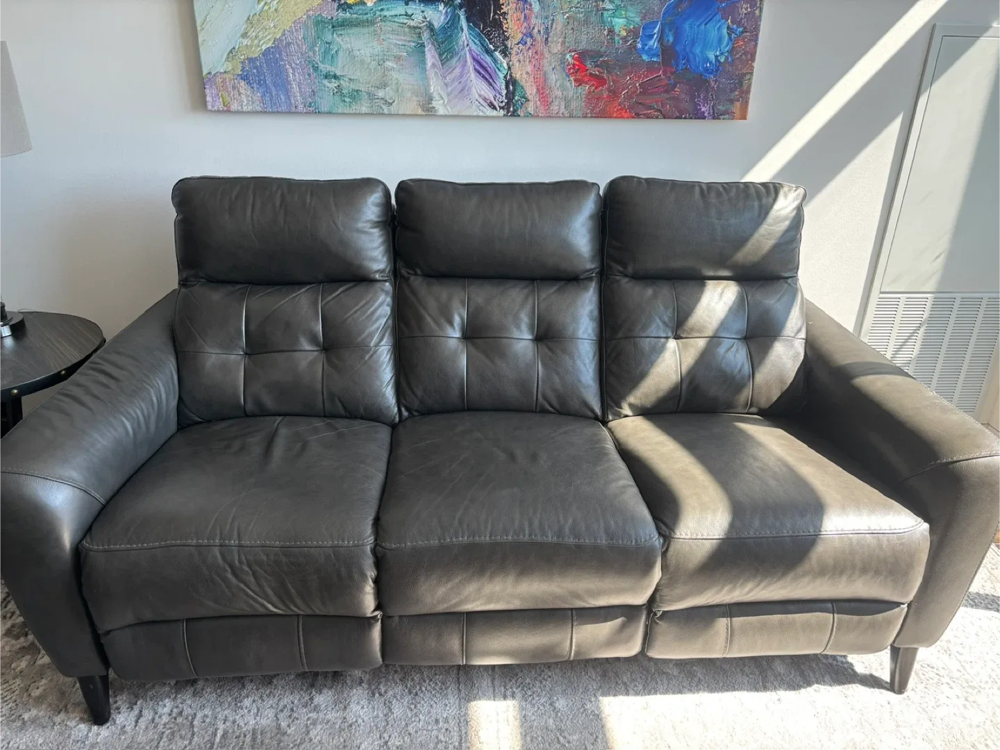 Grey Leather Reclining Sofa image indicator(3)