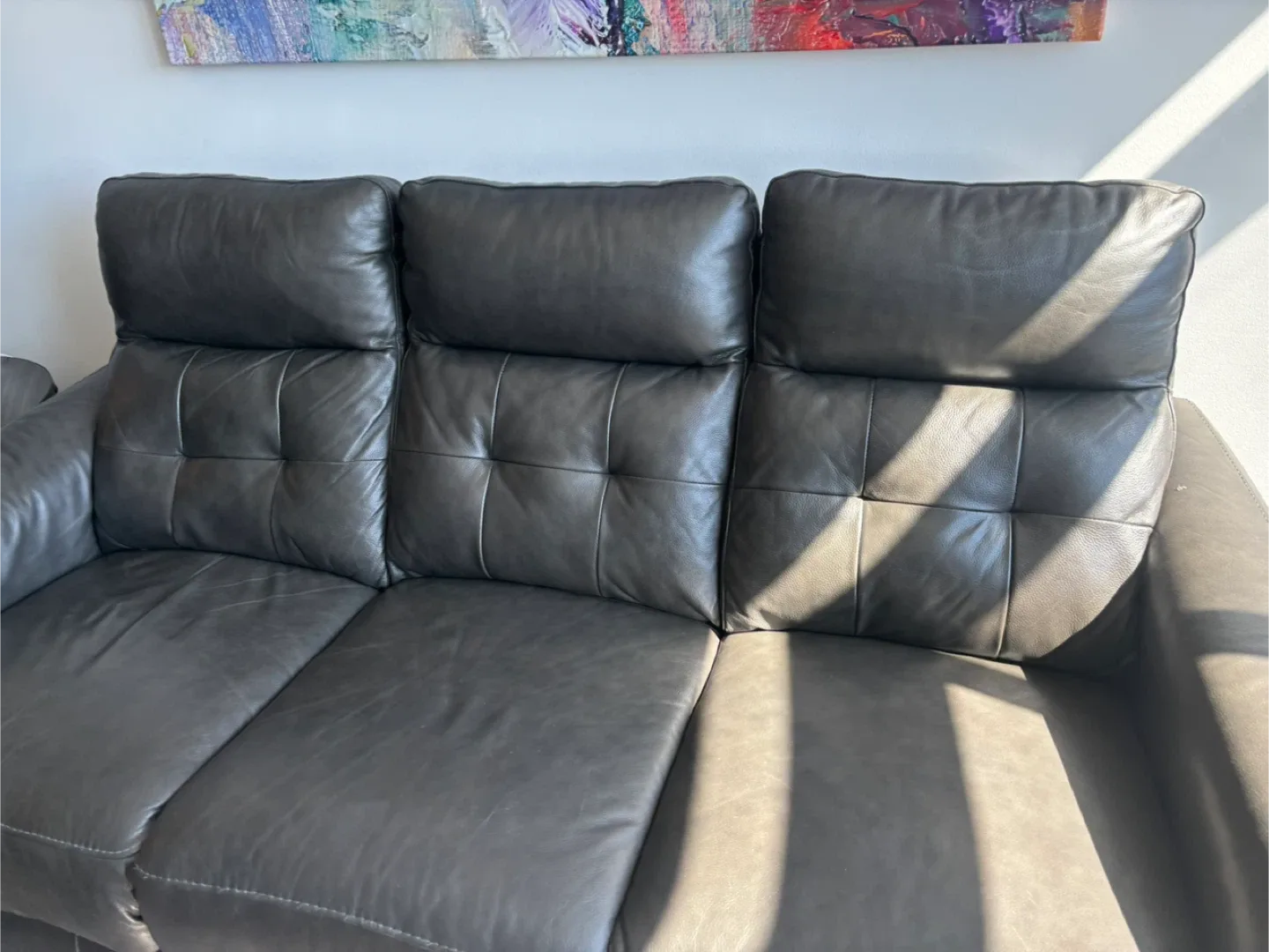 Grey Leather Reclining Sofa