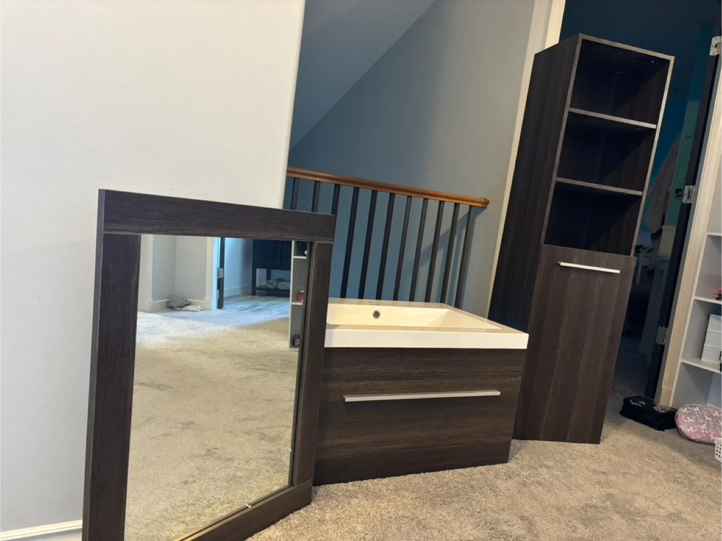 Bathroom Floating Vanity with Mirror & Storage Tower