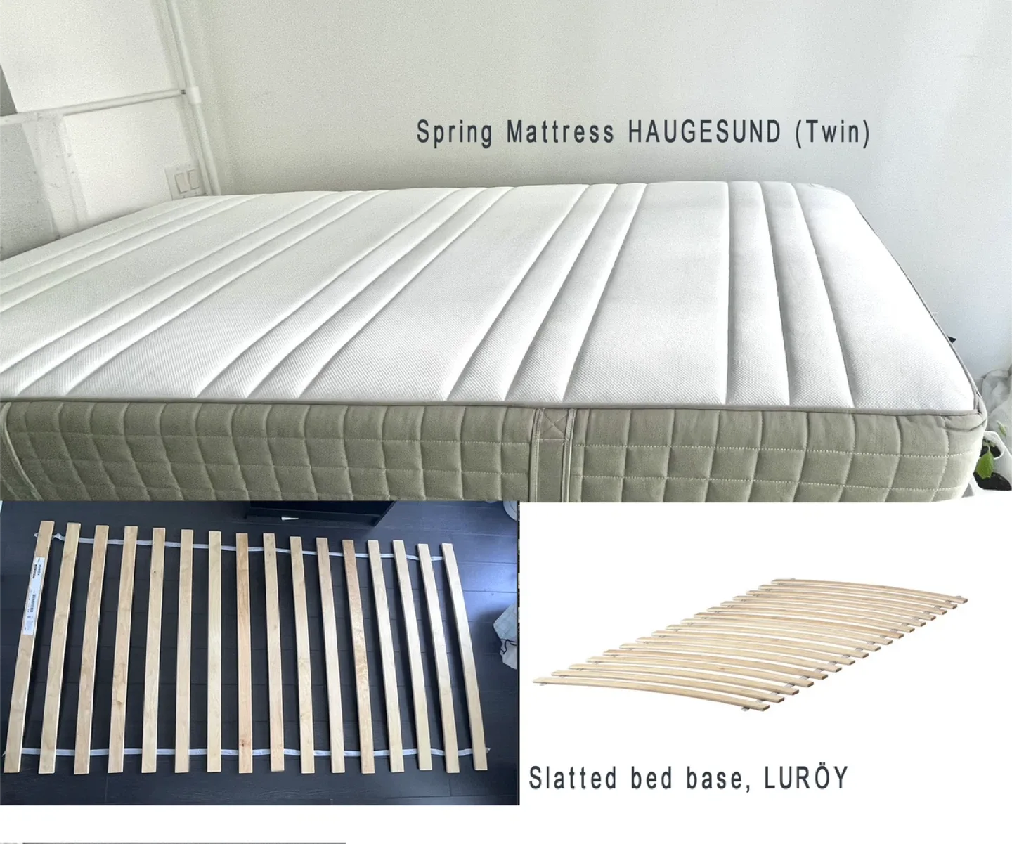 All; Mattress + Slatted bed base + sheets + waterproof protector