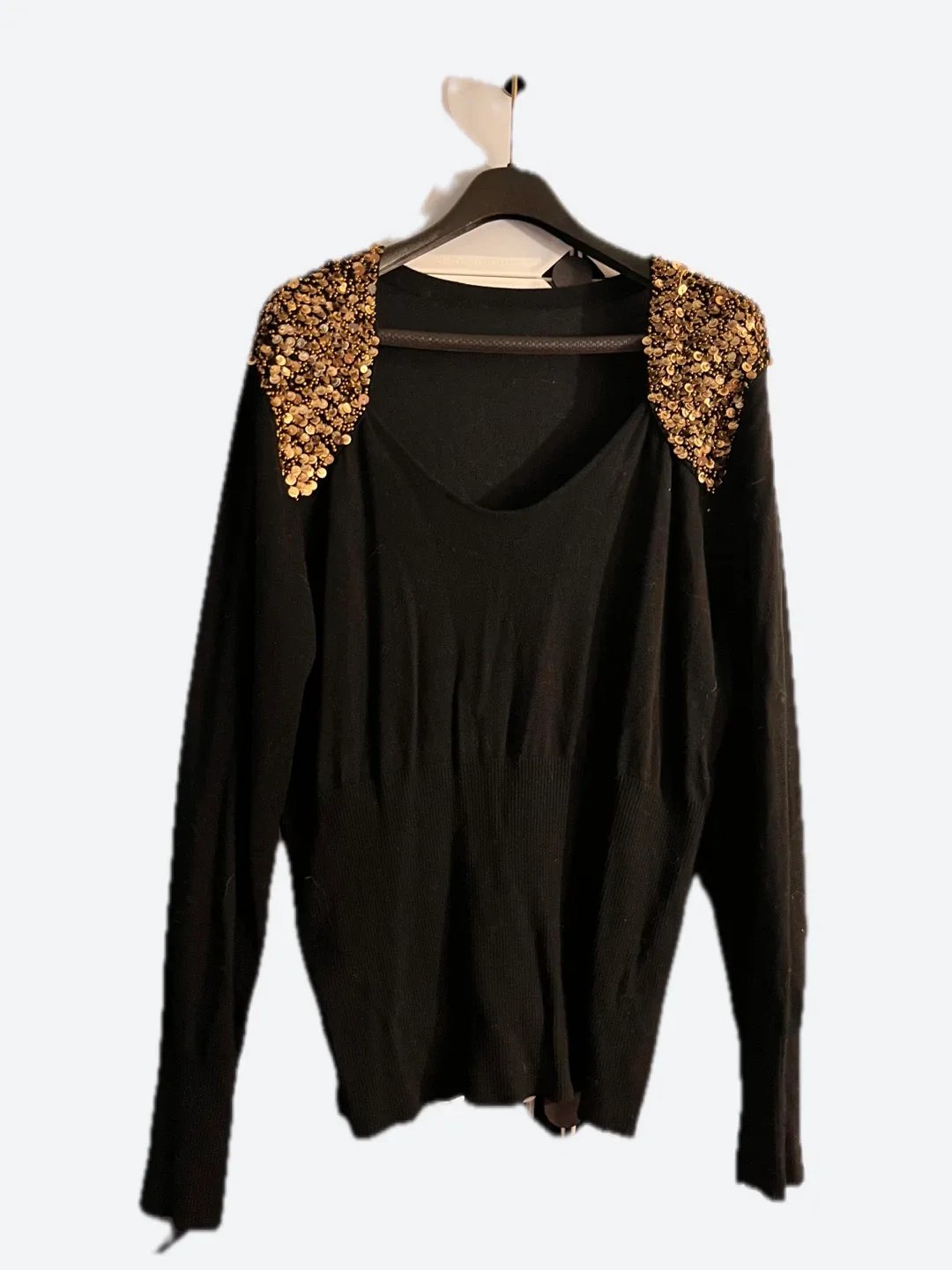 Black Long Sleeve Sweater with Gold Embellishments