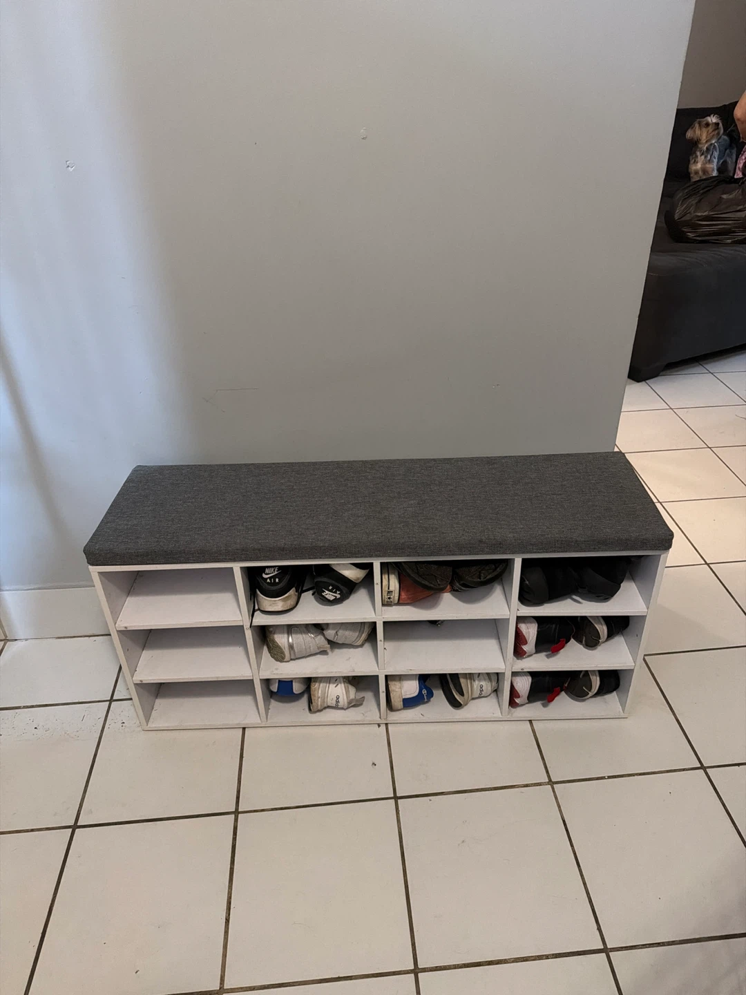 Shoe Rack Bench with Gray Cushion