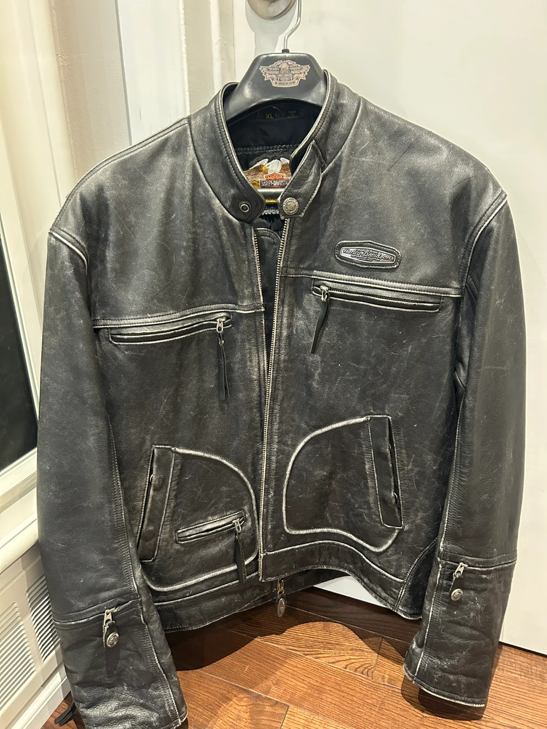 Vintage Harley Davidson Distressed Black Leather Jacket XL