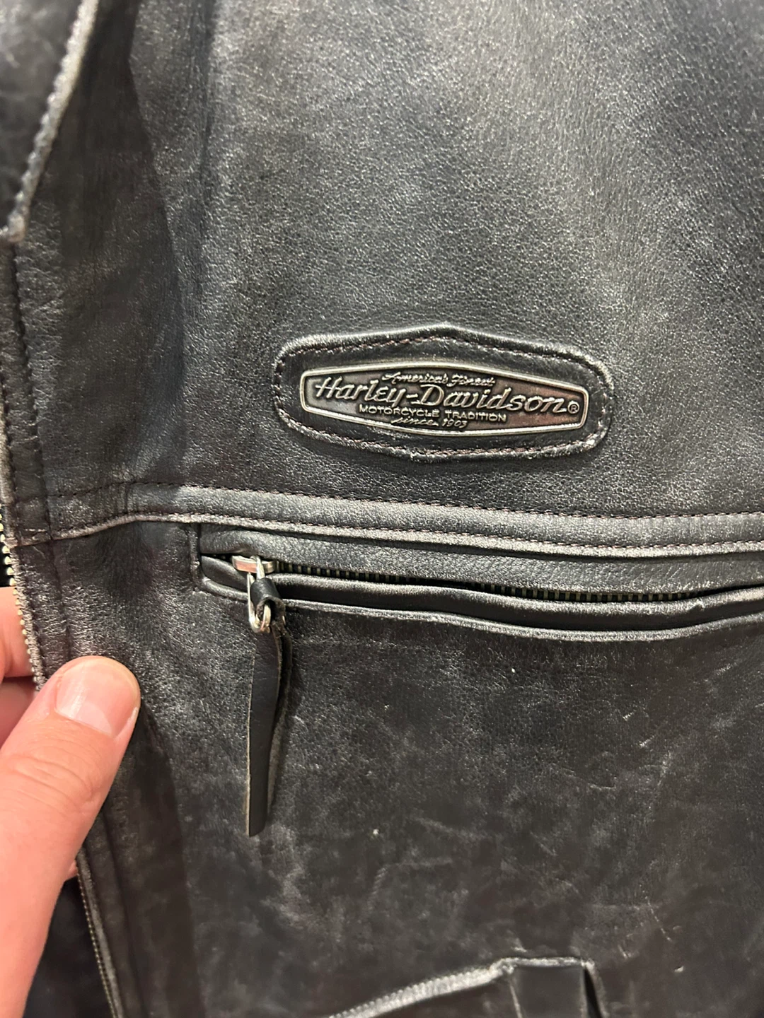 Vintage Harley Davidson Distressed Black Leather Jacket XL - photo 5