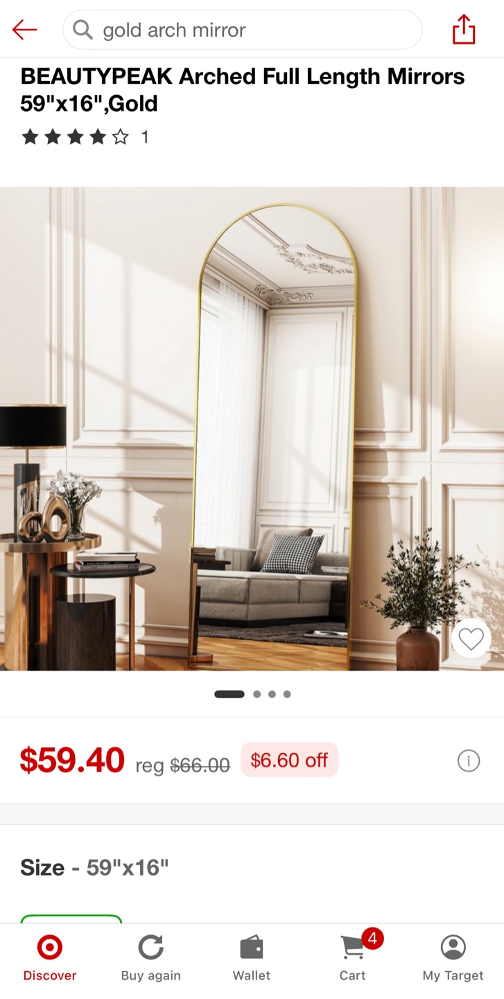 gold metal frame arch mirror 59x16 - photo 4