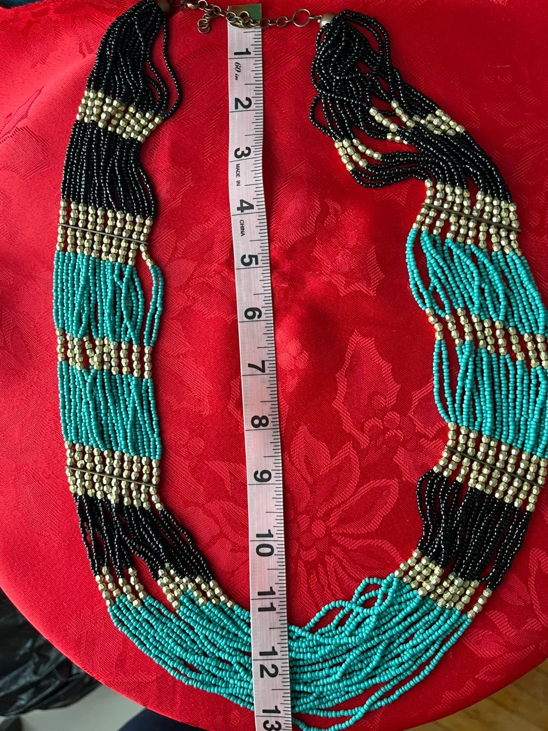 Beaded Necklace - Black, Turquoise, Gold image indicator(2)