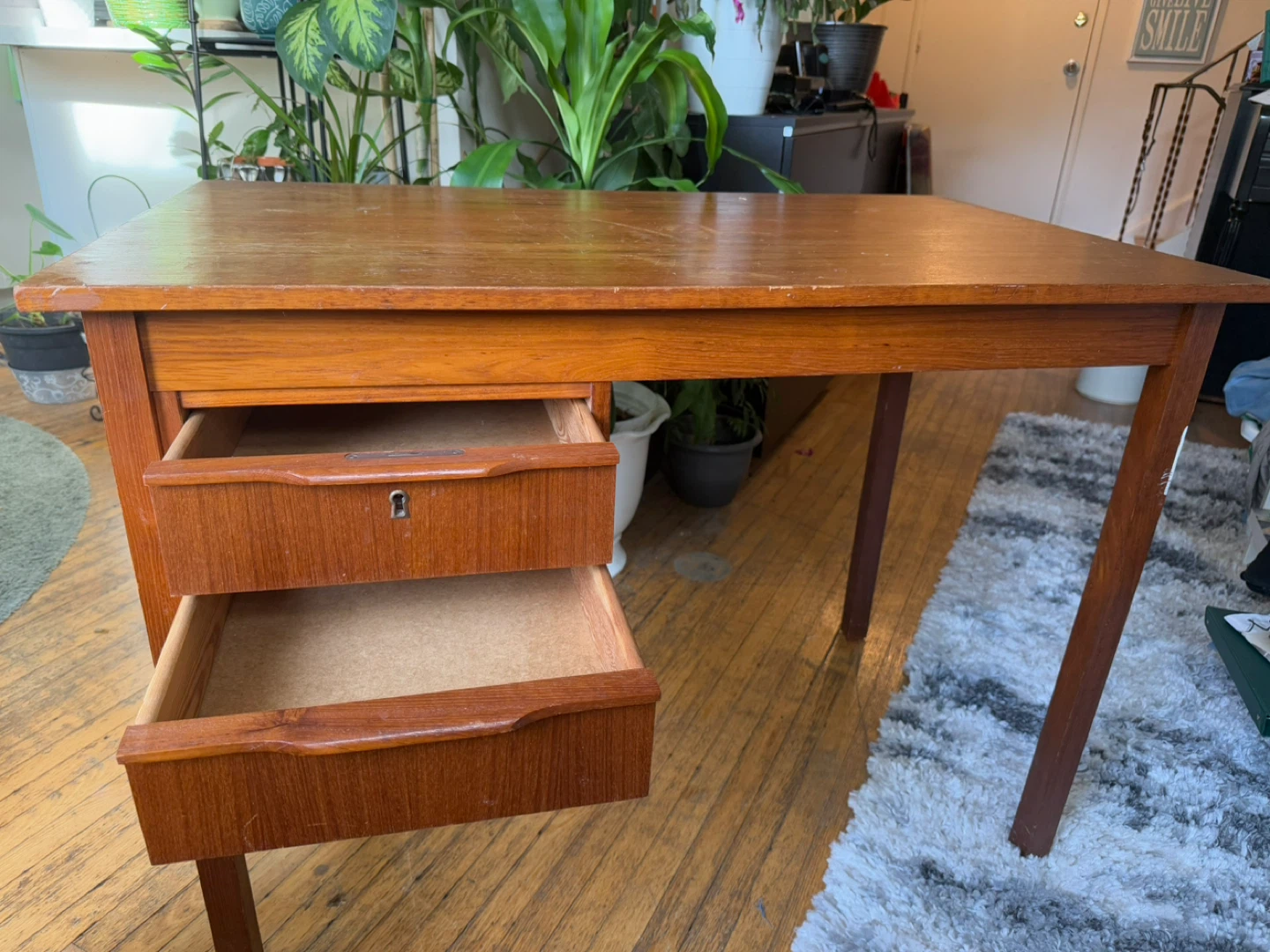 Vintage Wooden Desk with Drawers - photo 2