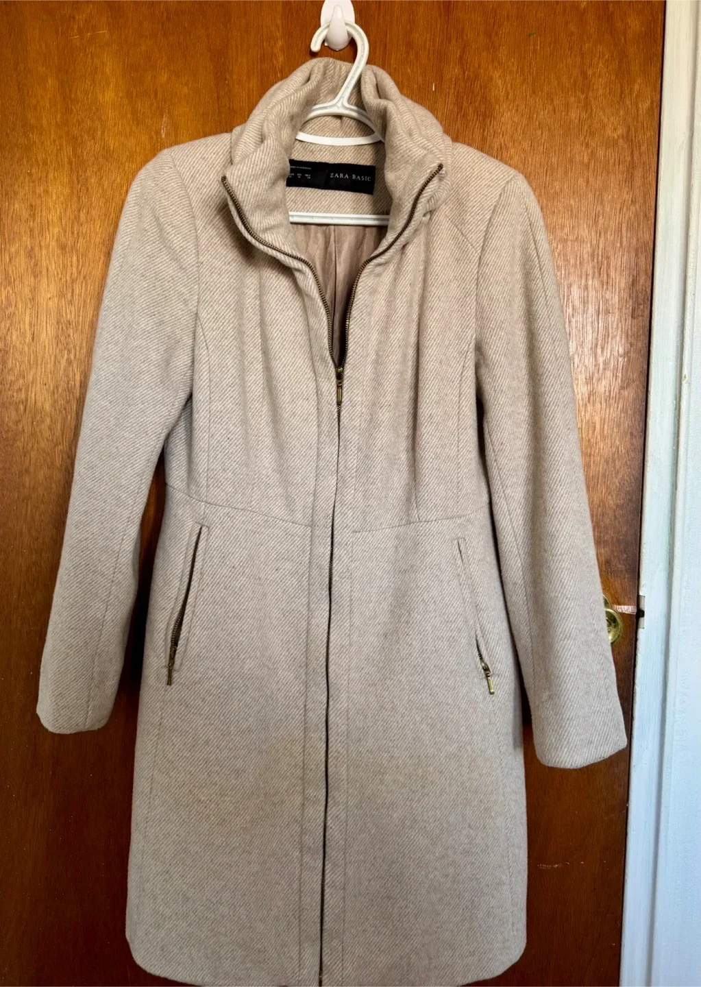 Zara Basic Beige Wool Blend Coat image indicator(2)