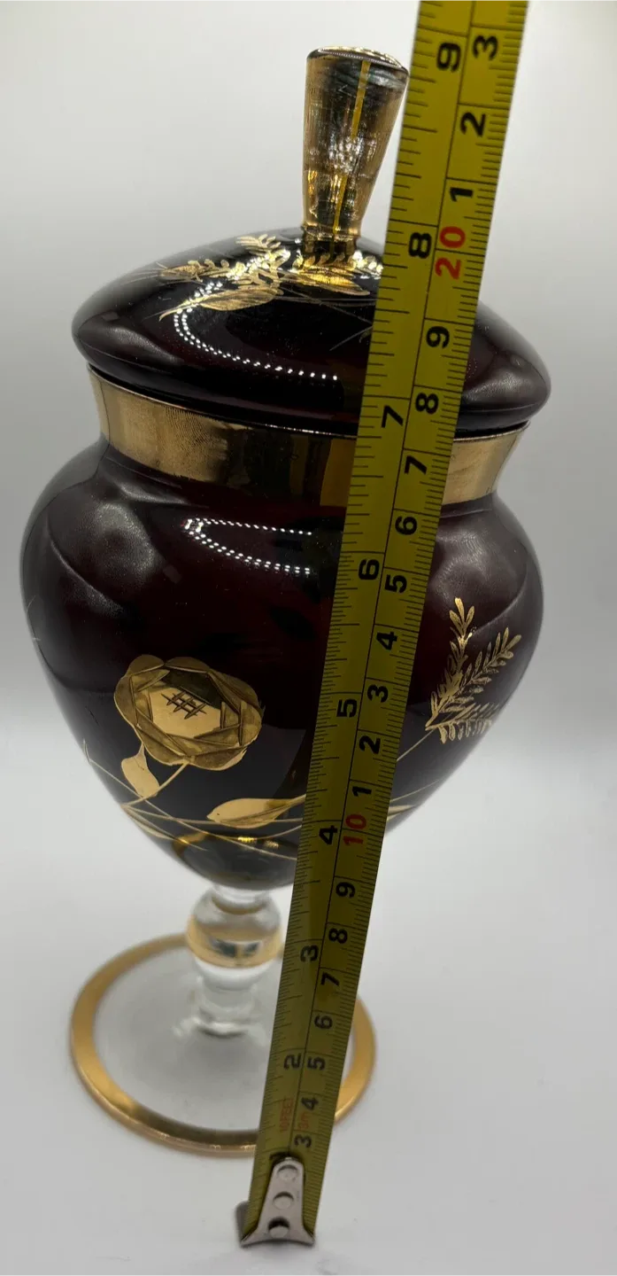 Vintage Ruby Red Glass Candy Dish with Gold Accents image indicator(2)