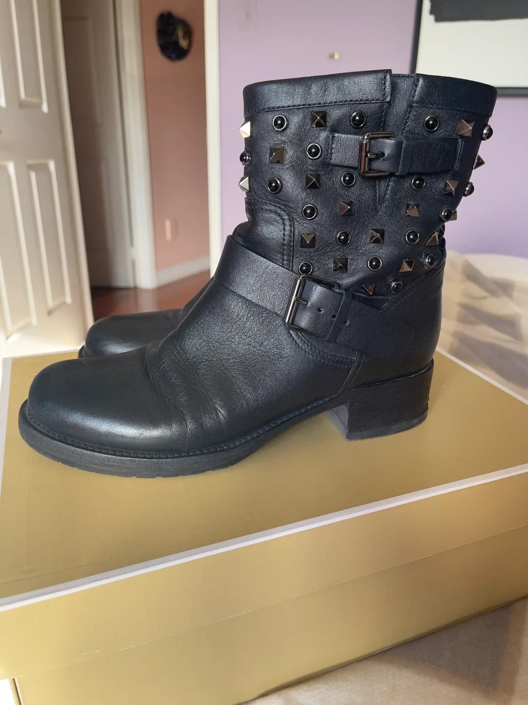 Authentic Valentino Leather Studded Boots - Size 38