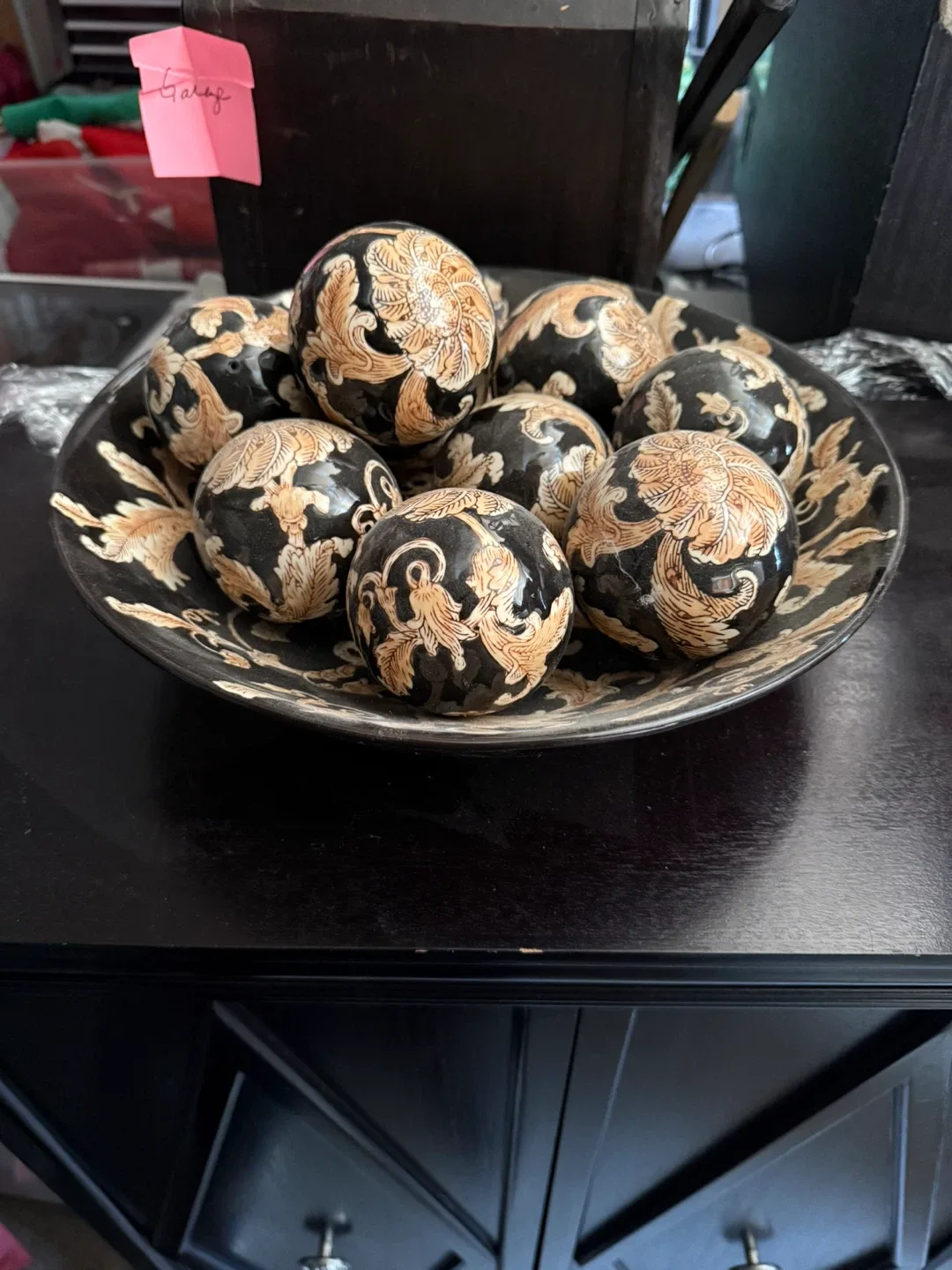 Decorative Black & Gold Orbs on Plate