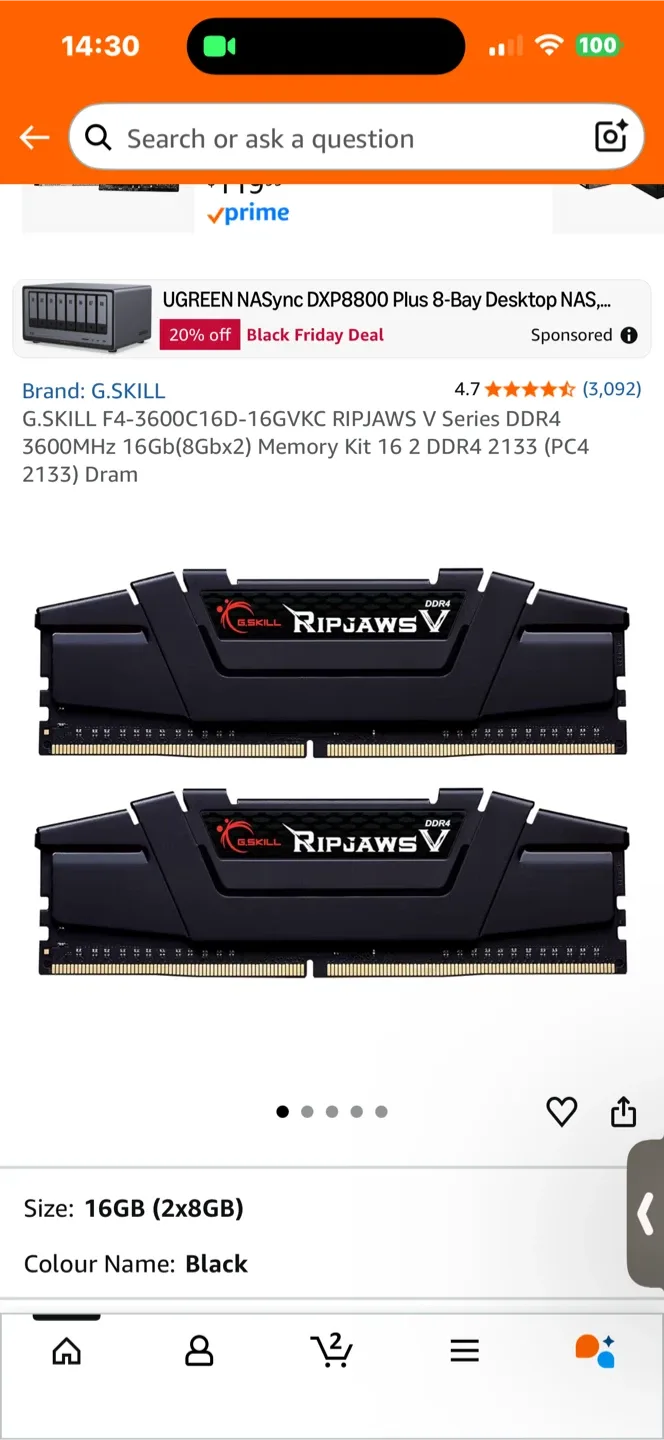 G.Skill Ripjaws V 16GB (2x8GB) DDR4 RAM - Black