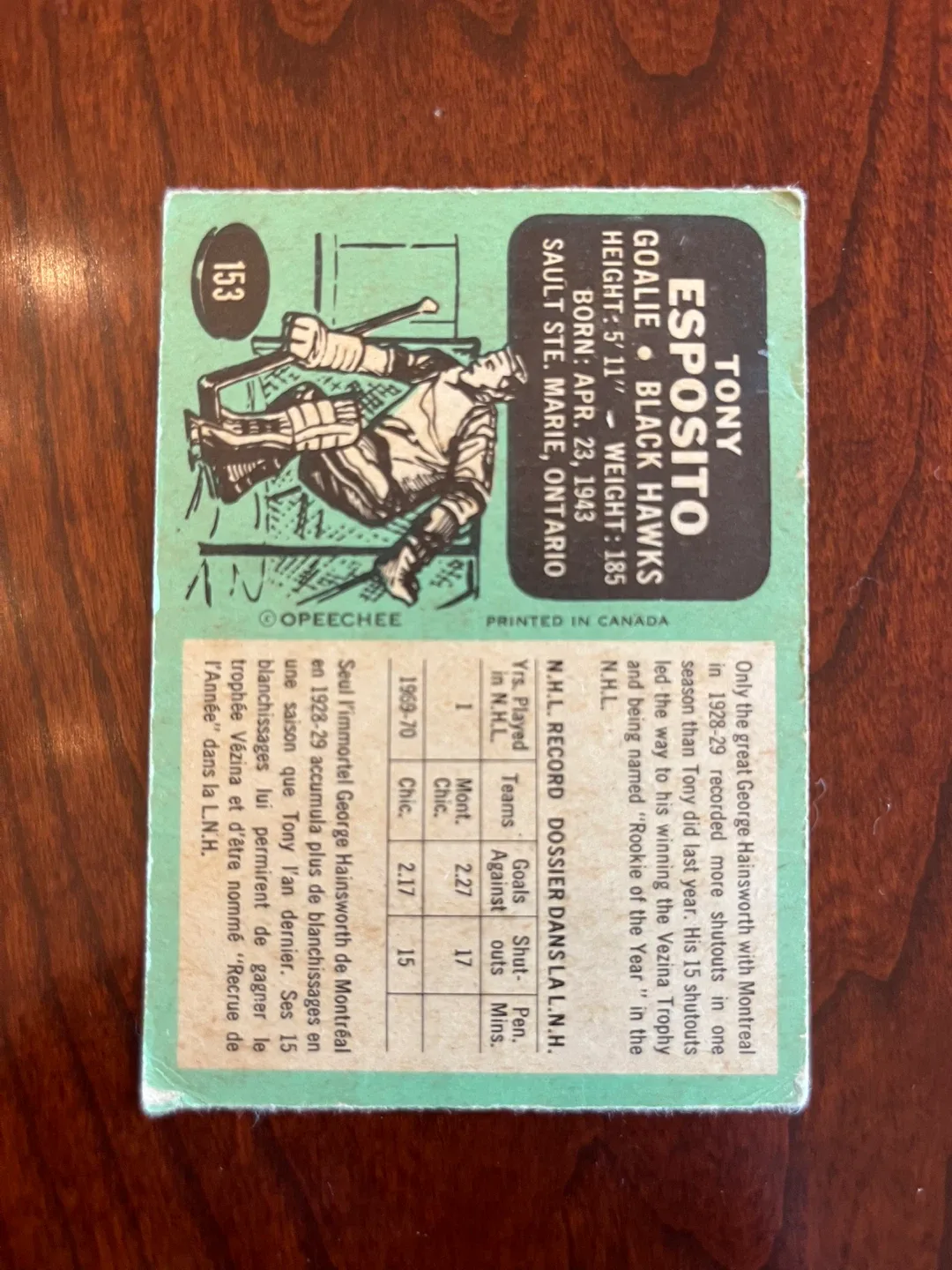 1970 O-PEE-CHEE 153 TONY ESPOSITO image indicator(2)