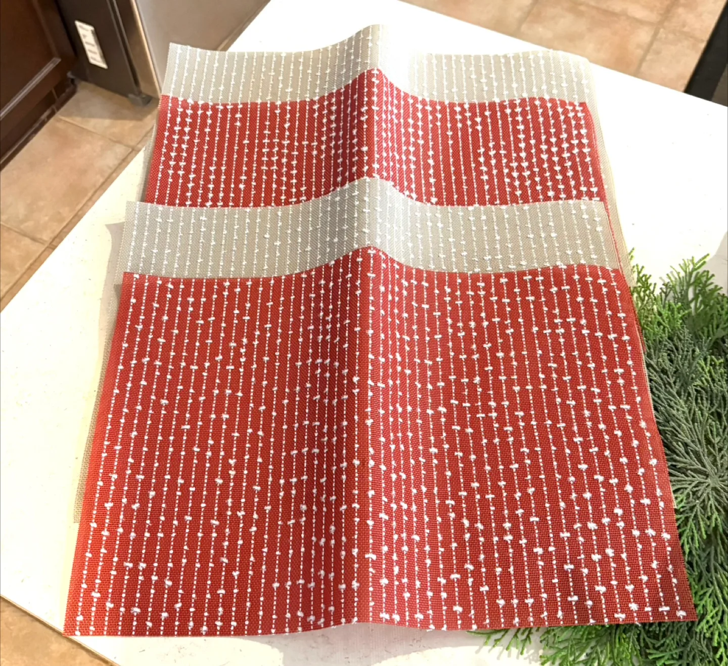 4 Red & White Placemats - New