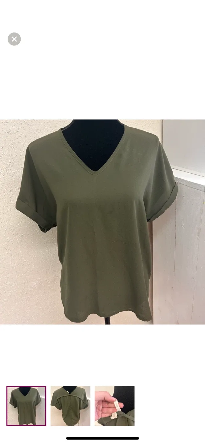 Japna Olive Green V-Neck Top - Size S