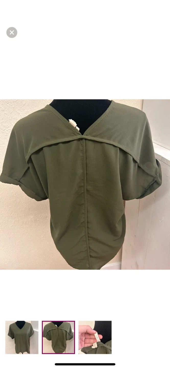 Japna Olive Green V-Neck Top - Size S image indicator(2)