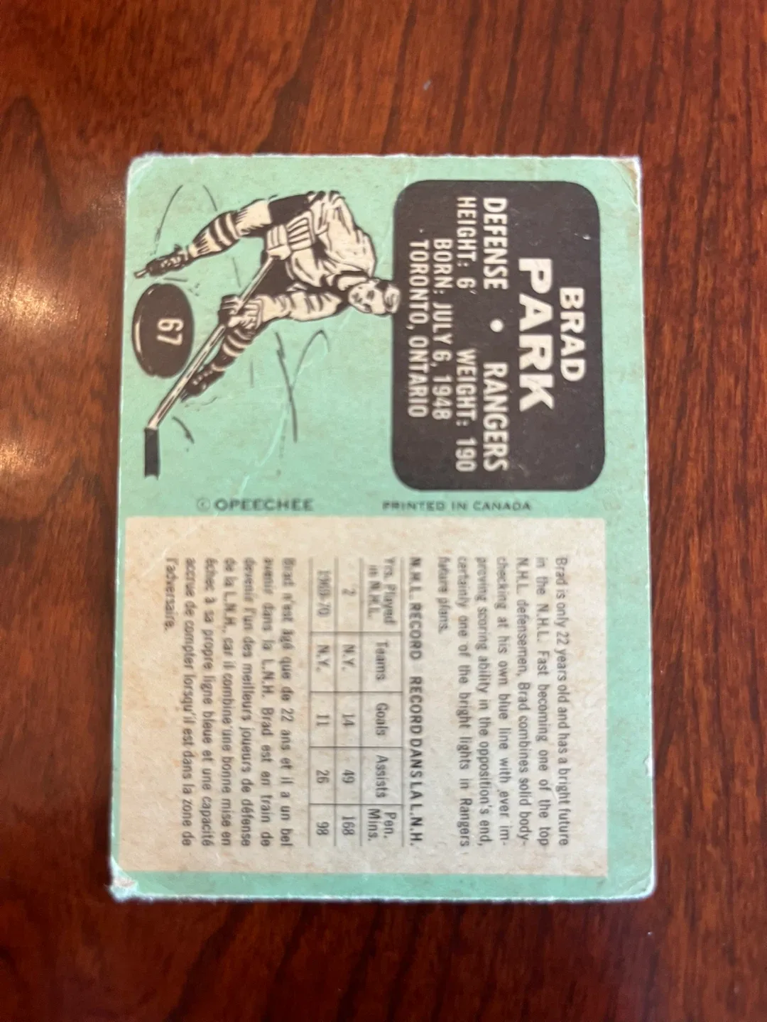 1970-71 OPC O-Pee-Chee Hockey Brad Park #67 ROOKIE image indicator(2)